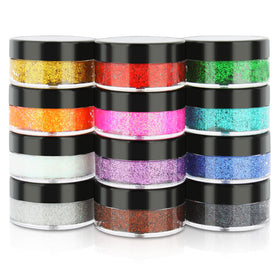 YGQQOY front packaging showing 12 glitter gel pots, perfect for festival looks