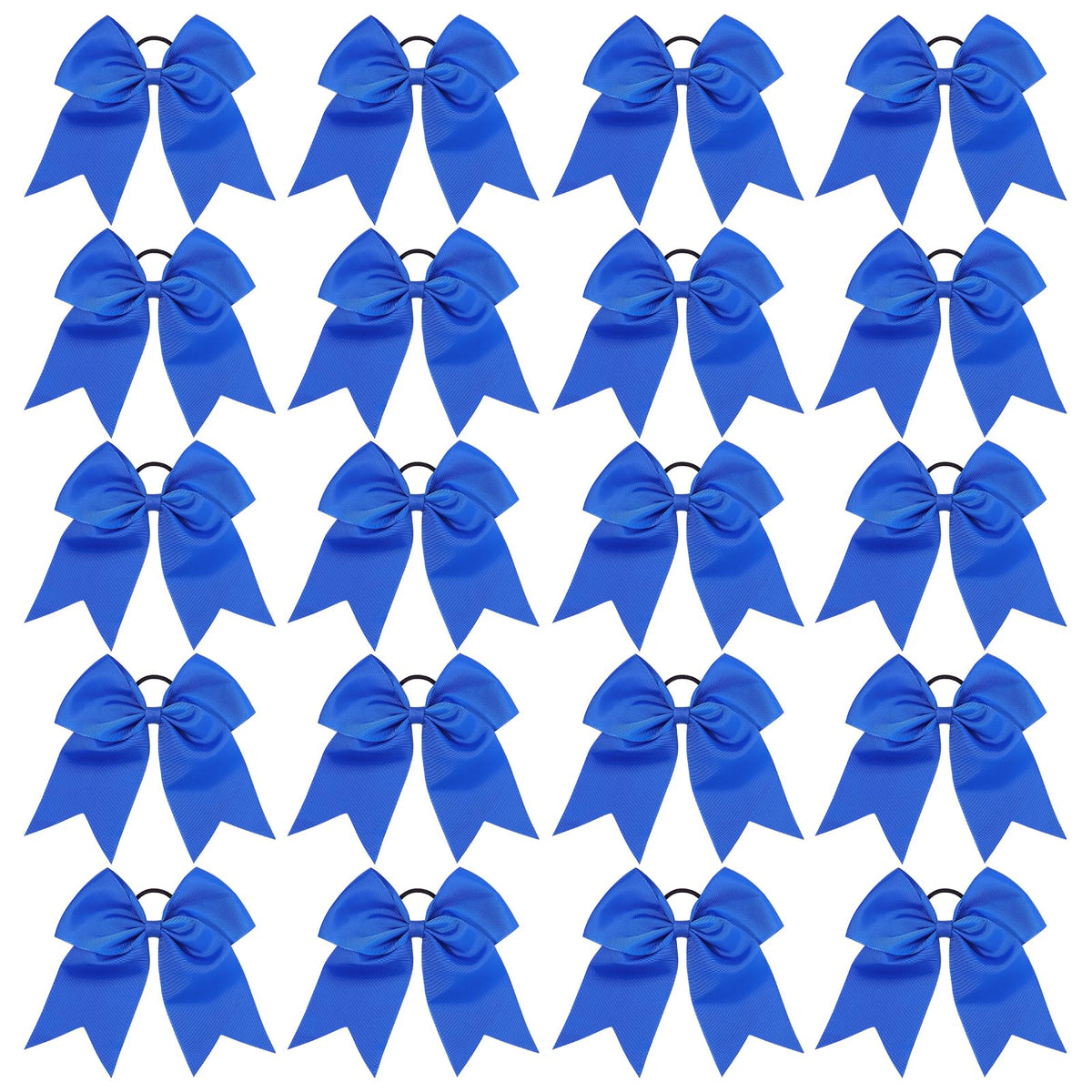 YHXX YLEN front view of 20 blue cheer bows, bold team-ready look