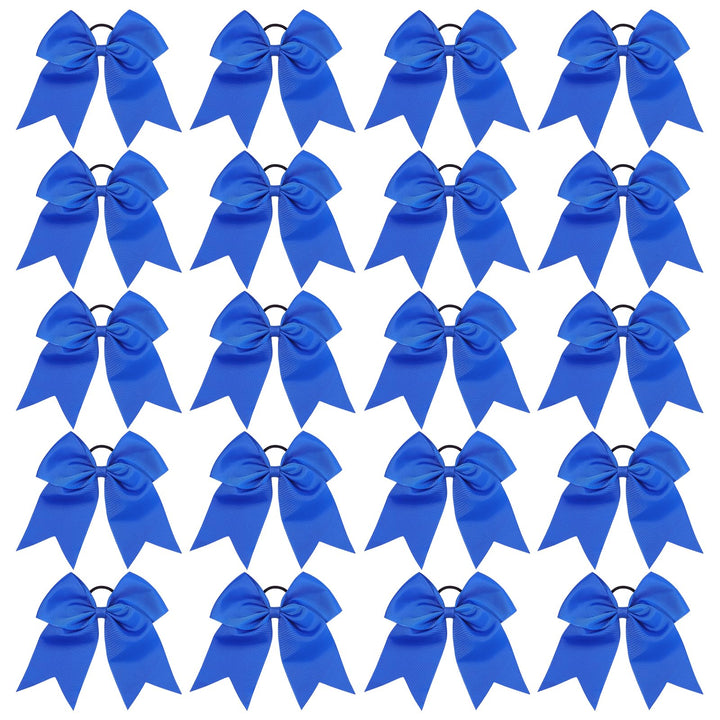 YHXX YLEN front view of 20 blue cheer bows, bold team-ready look