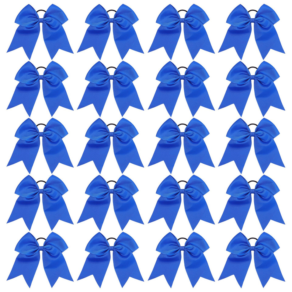 YHXX YLEN front view of 20 blue cheer bows, bold team-ready look