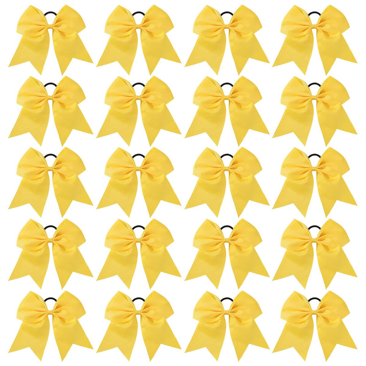 YHXX YLEN front view of 20 yellow cheer bows showing full set and packaging benefit: ready-to-use