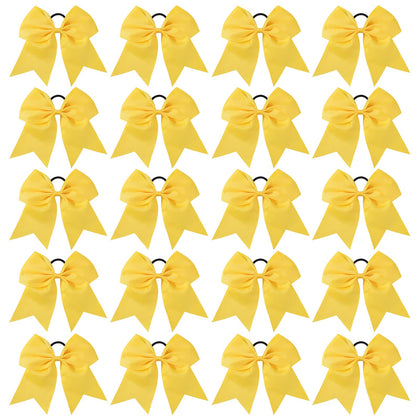 YHXX YLEN front view of 20 yellow cheer bows showing full set and packaging benefit: ready-to-use