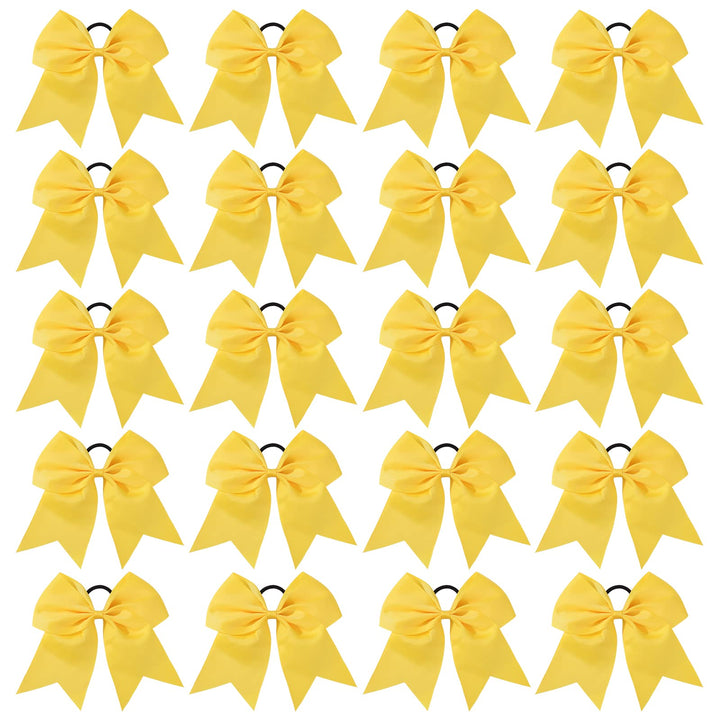 YHXX YLEN front view of 20 yellow cheer bows showing full set and packaging benefit: ready-to-use