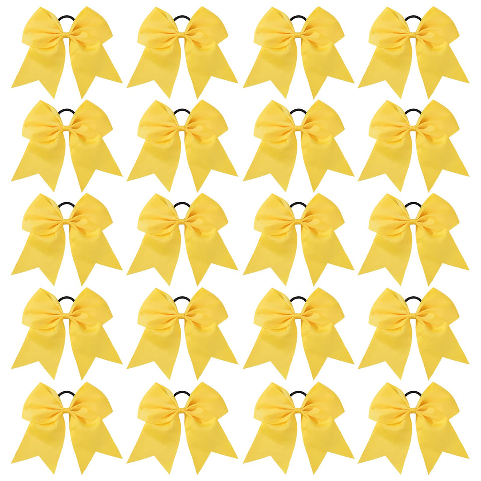 YHXX YLEN front view of 20 yellow cheer bows showing full set and packaging benefit: ready-to-use