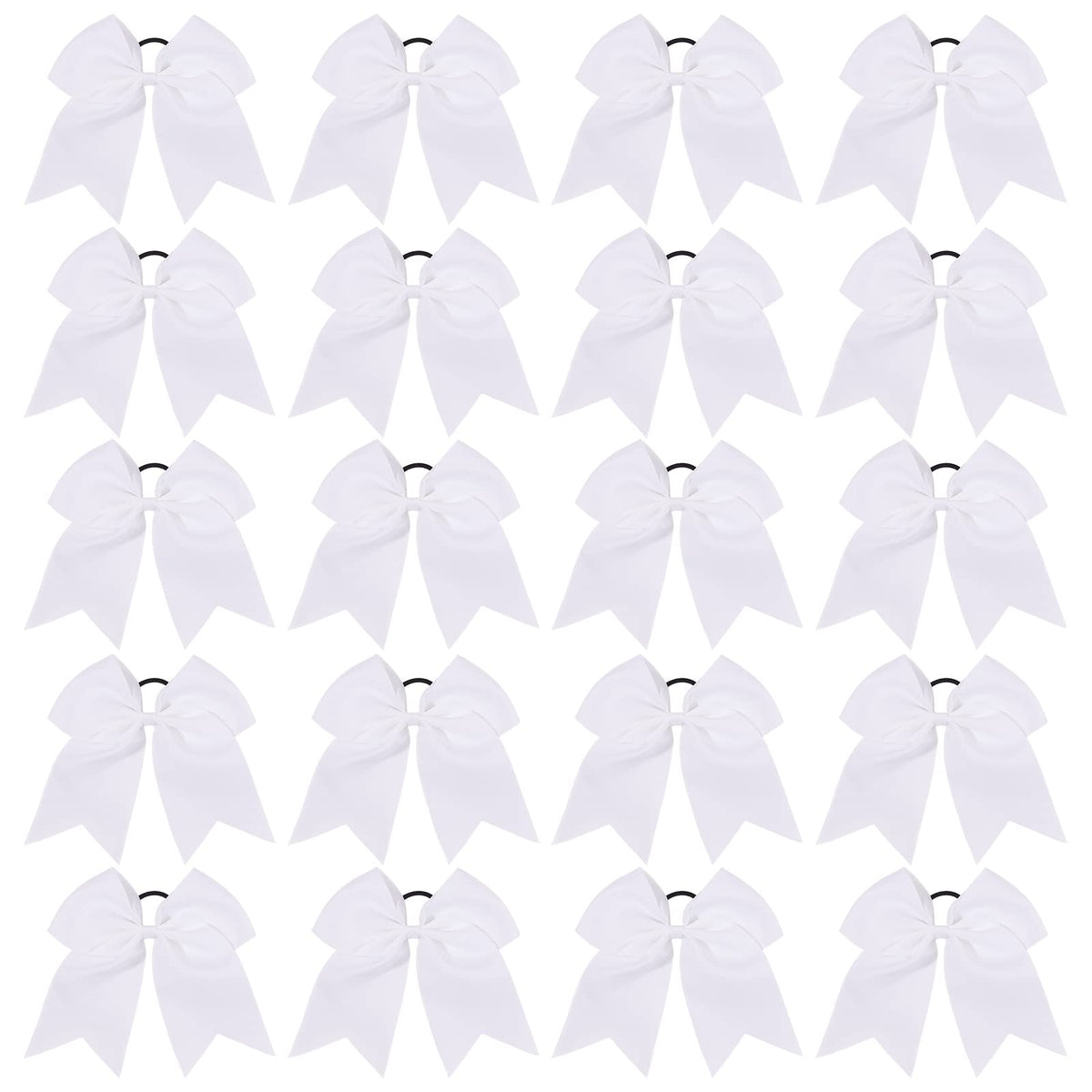 YHXX YLEN front view of 20 white cheer bows showing bundle benefit