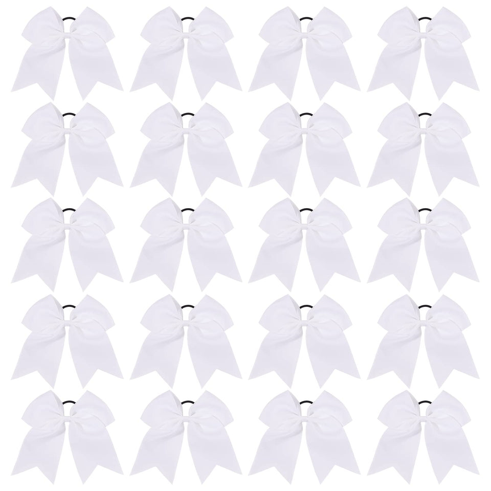 YHXX YLEN front view of 20 white cheer bows showing bundle benefit