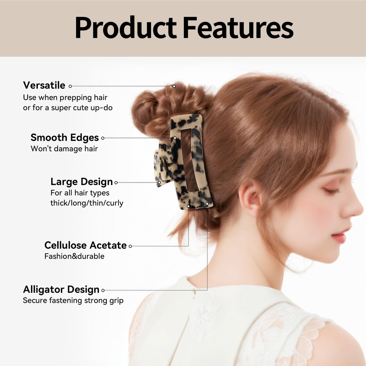 YIERSO worn in hair half-up style demonstrates secure, comfortable grip