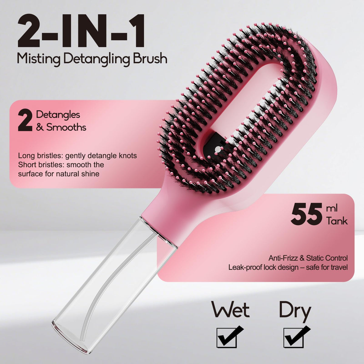 YIHKQDL close-up of flexible dual-length bristles for gentler detangling