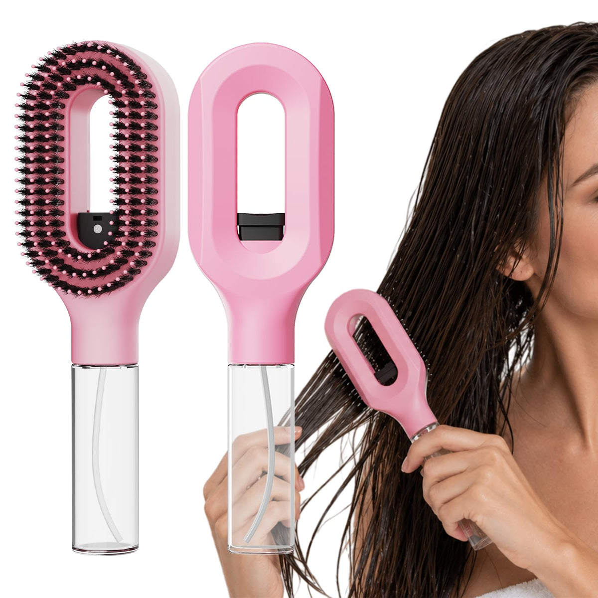 YIHKQDL front view of pink spray brush showing shape and handle benefits