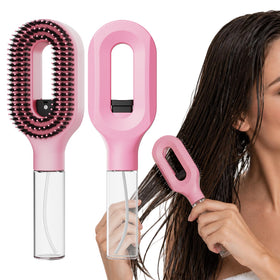 YIHKQDL front view of pink spray brush showing shape and handle benefits