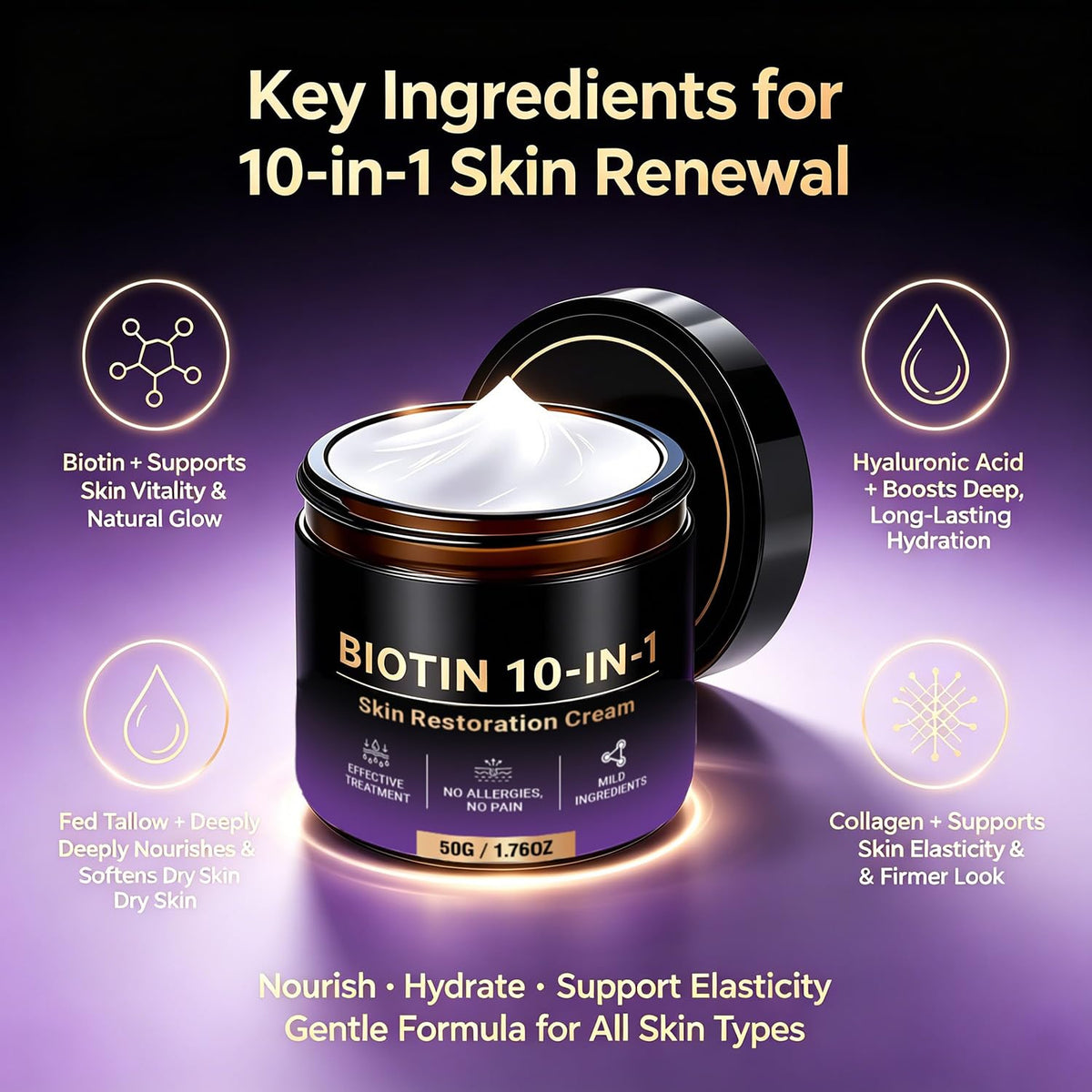 Yiishuiil ingredient graphic highlighting biotin and plant extracts for nourishment