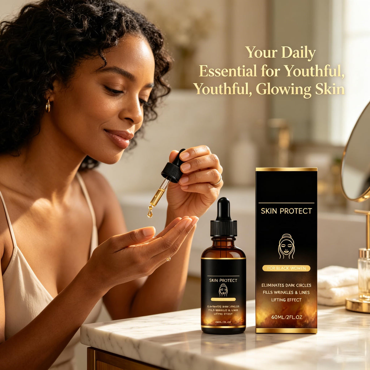 Yiishuiil serum in bathroom routine setting, illustrates daily use convenience