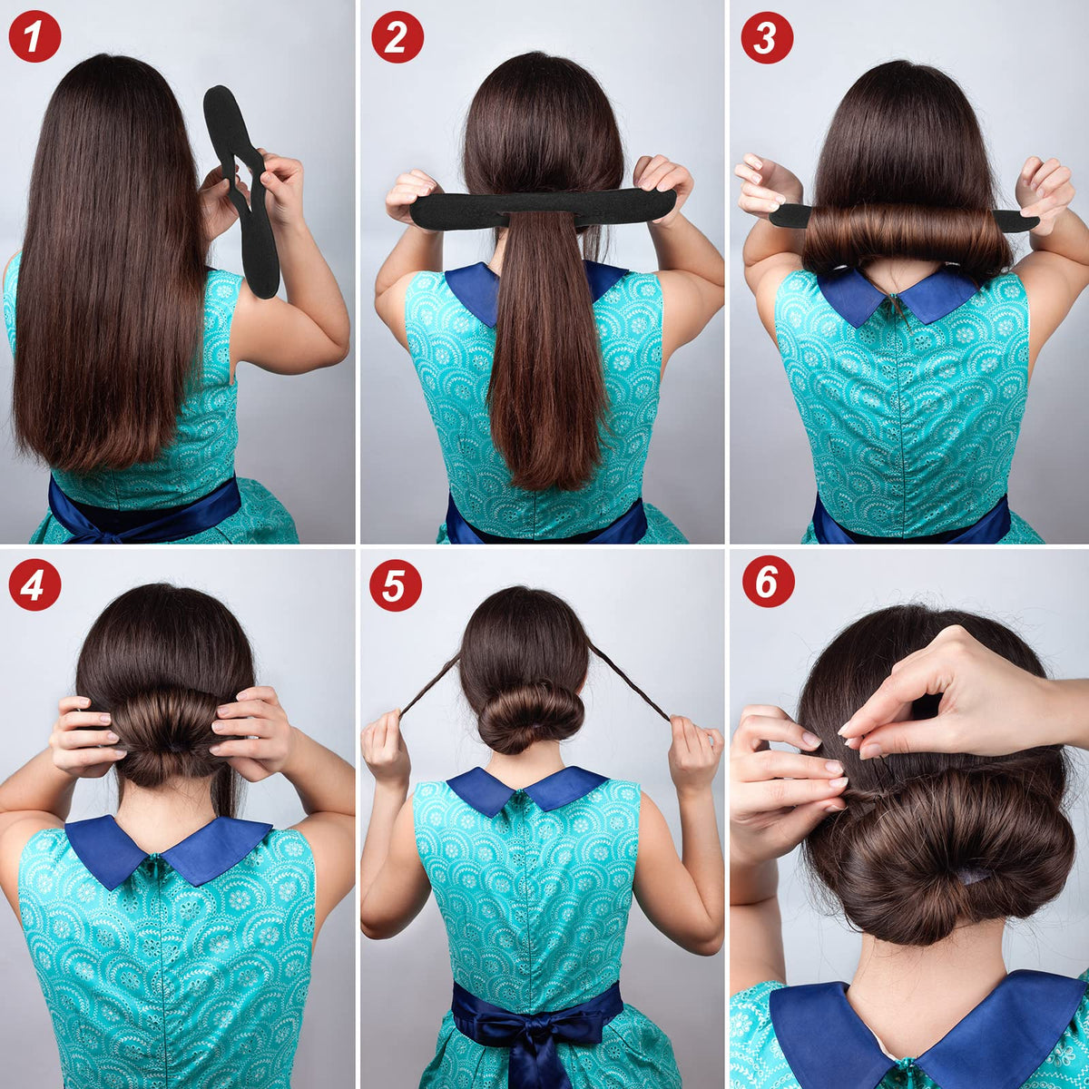 Yinder bun maker in use wrapping hair around sponge to create a polished updo quickly