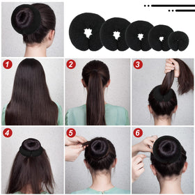 Yinder black elastics and hair clips arranged to show secure fastening options for buns