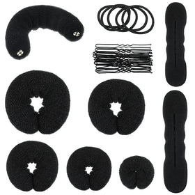 Yinder front packaging showing full 34-piece bun maker kit and included tools for easy styling