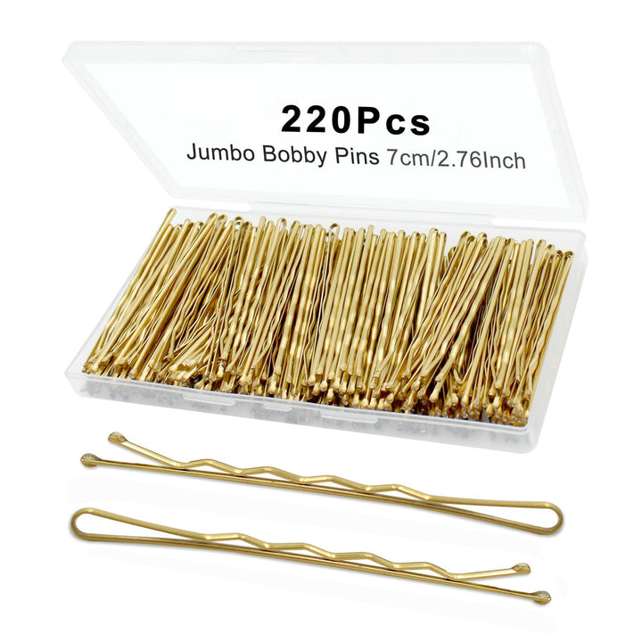 YINGFENG clear box of 220 gold bobby pins for organized storage