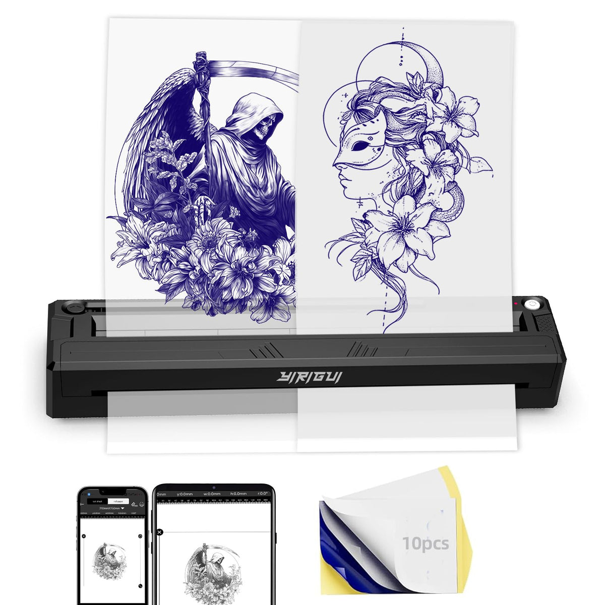 YIRIGUI front view of portable tattoo stencil printer showing compact design and studio convenience