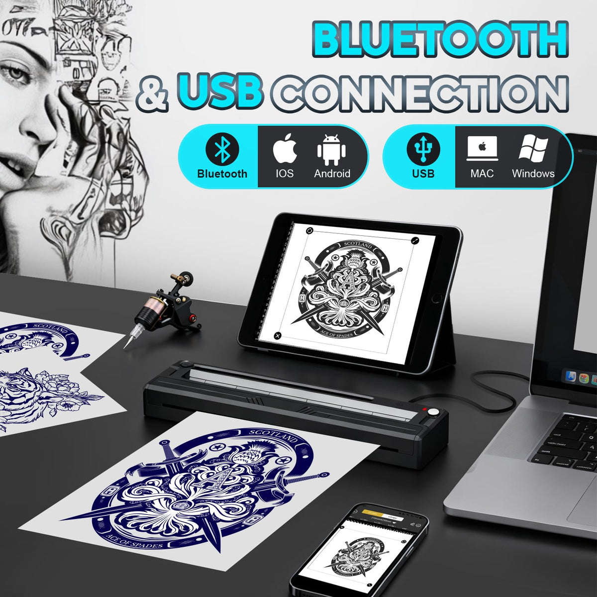 YIRIGUI mobile app on smartphone paired with printer showing fast Bluetooth printing convenience