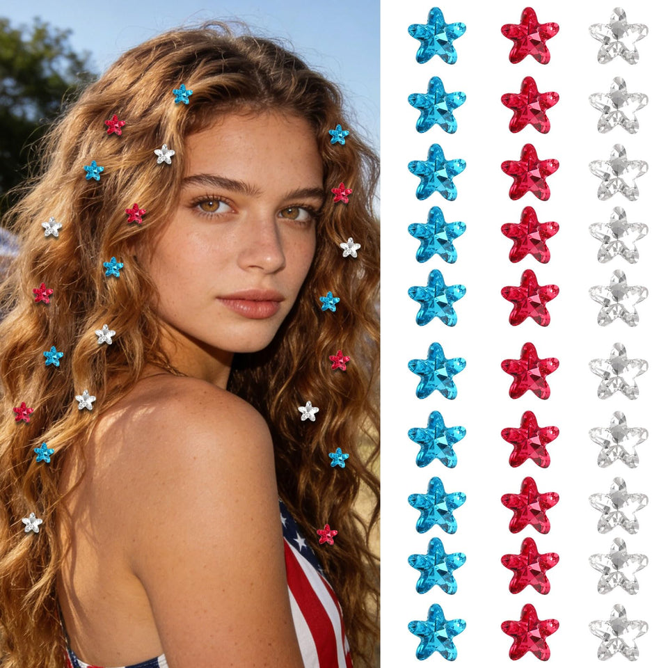 YISSION front pack view showing 30 patriotic star clips, adds festive sparkle