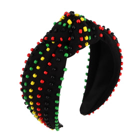 YISSION front view of beaded turban headband showing full color and shape, bold festive look