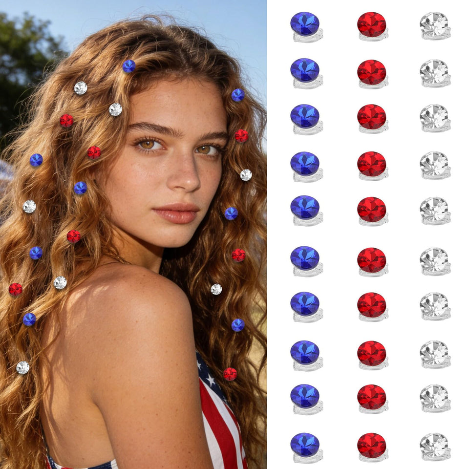 YISSION front view of 30-piece red white blue clips adds patriotic flair