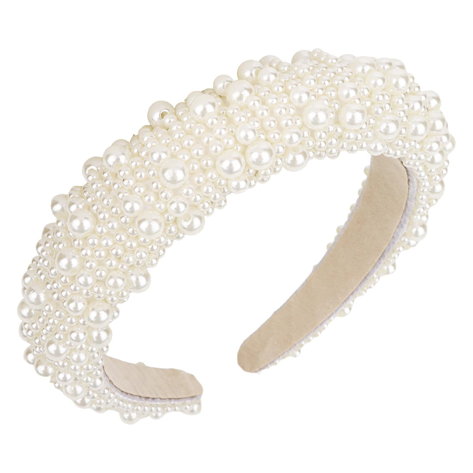 YISSION front view of pearl headband showing elegant polished pearls