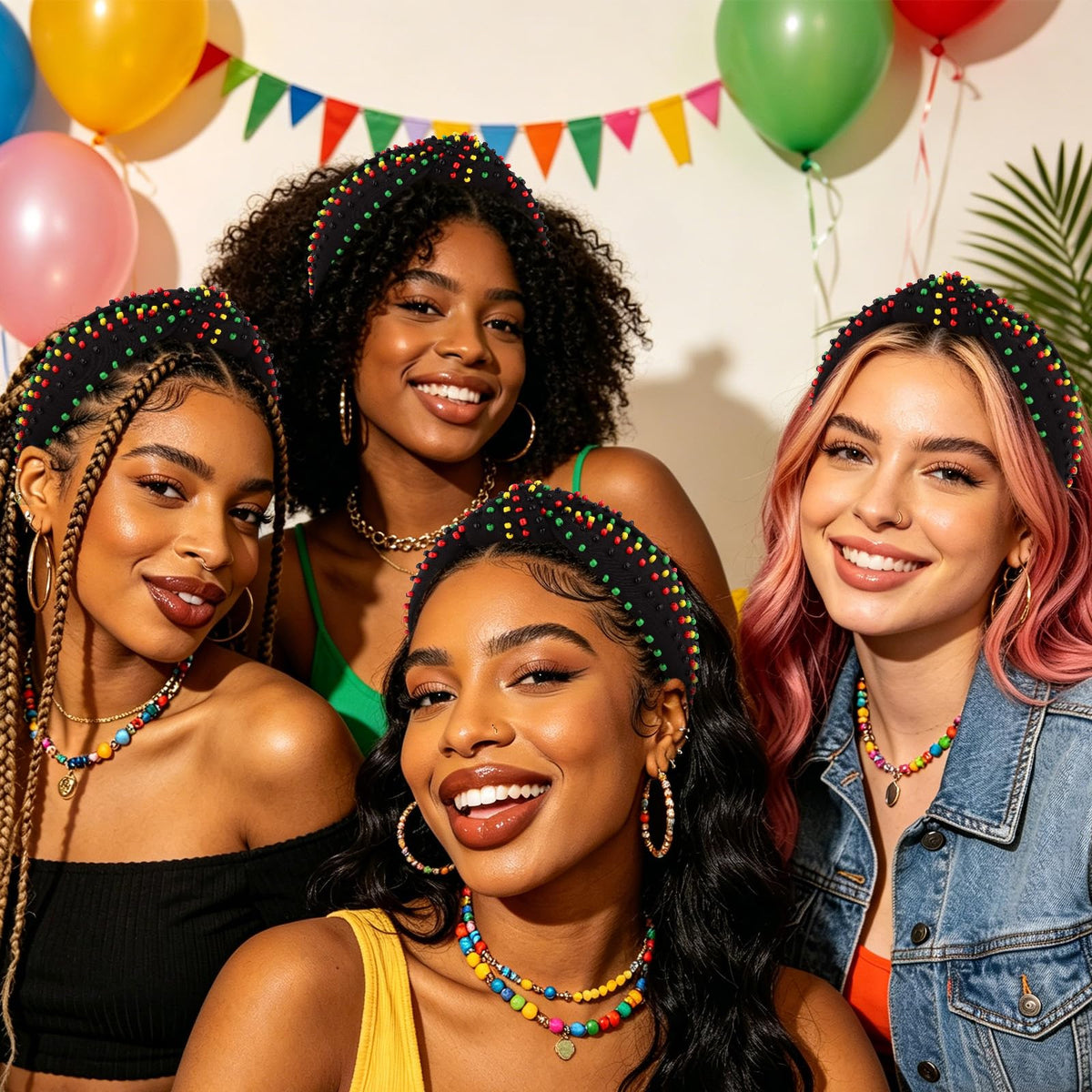 YISSION headband in lifestyle scene at a Juneteenth gathering adding vibrant style