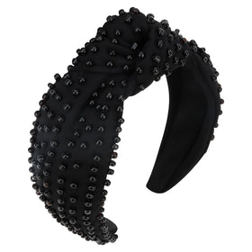 YISSION pearl headband front view showing elegant knotted design and wearable shine