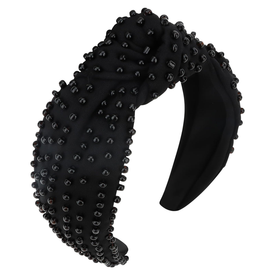 YISSION pearl headband front view showing elegant knotted design and wearable shine