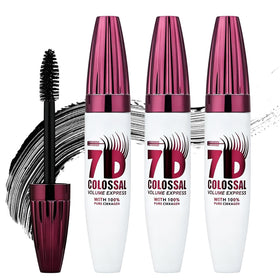 YJW mascara front packaging showing product trio and benefit of long-lasting volume