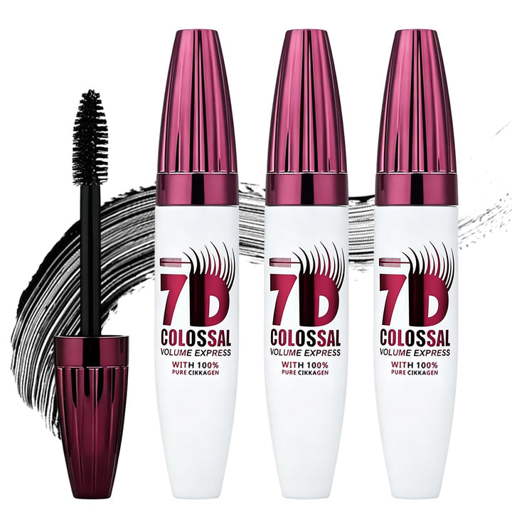 YJW mascara front packaging showing product trio and benefit of long-lasting volume
