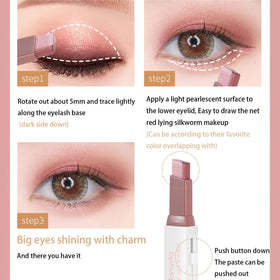Ylapagne in use applying stick to eyelid for quick, precise eye definition