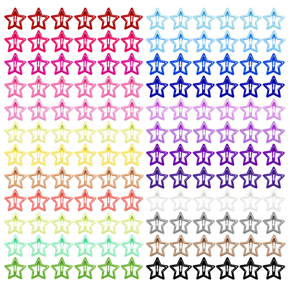 YLMUSU front view of boxed 144-piece star clips showing colors and case benefit organized storage