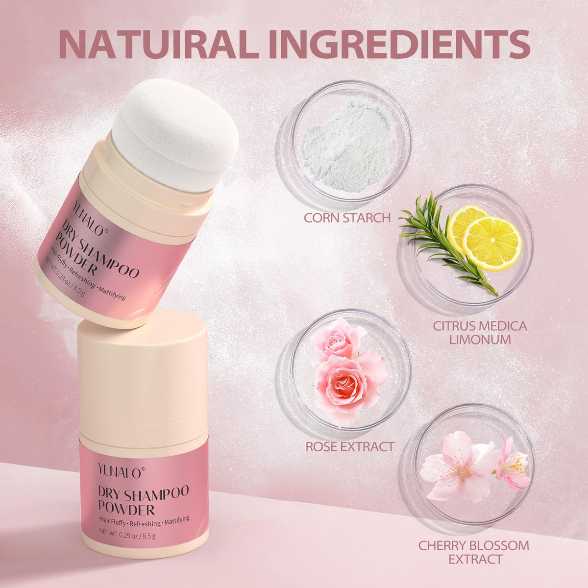 YLNALO applying powder to roots close-up adds instant lift and volume