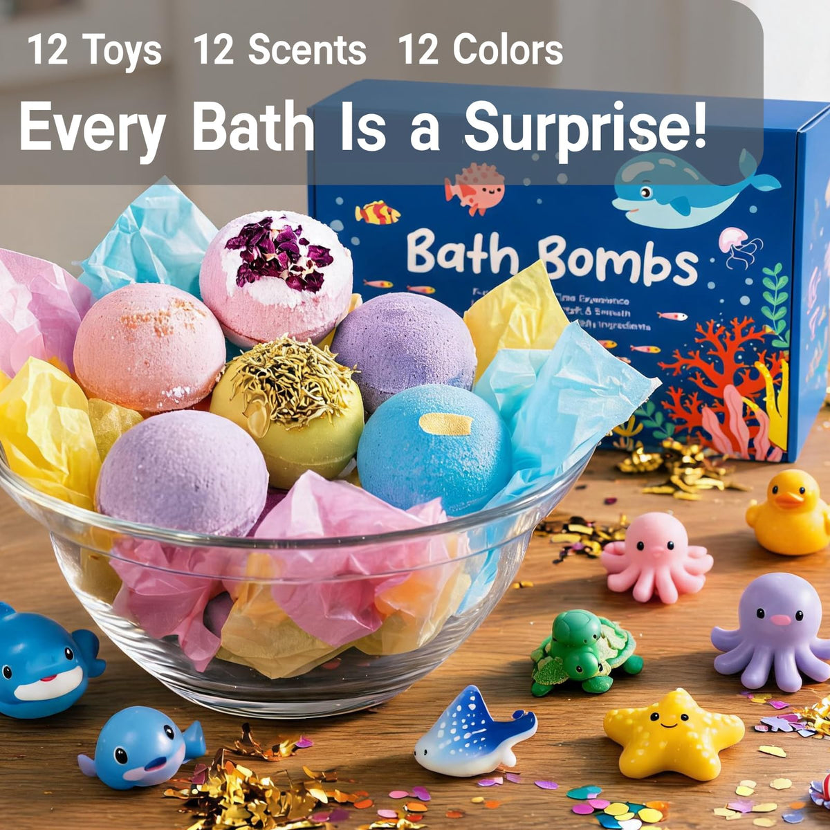YLXYZUAD fizzing bath bomb in water demonstrating extended, colorful dissolve