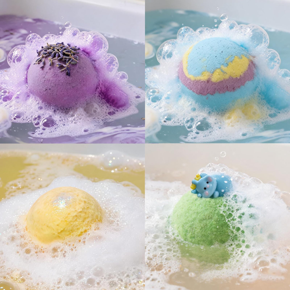 YLXYZUAD close-up of a single bath bomb texture highlighting moisturizing butters