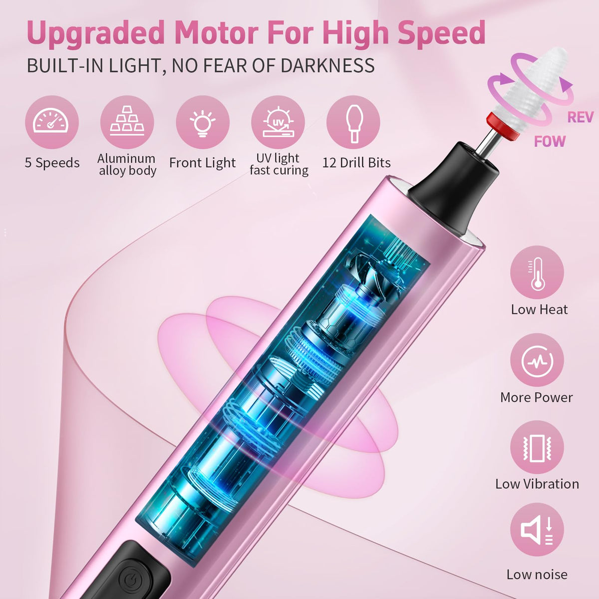 YLYYCC handpiece close-up highlighting ergonomic grip and precise control for steady filing