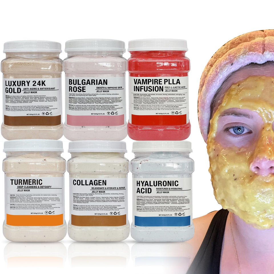 YMEYFAN front view of six jelly mask jars showing professional bulk pack benefit