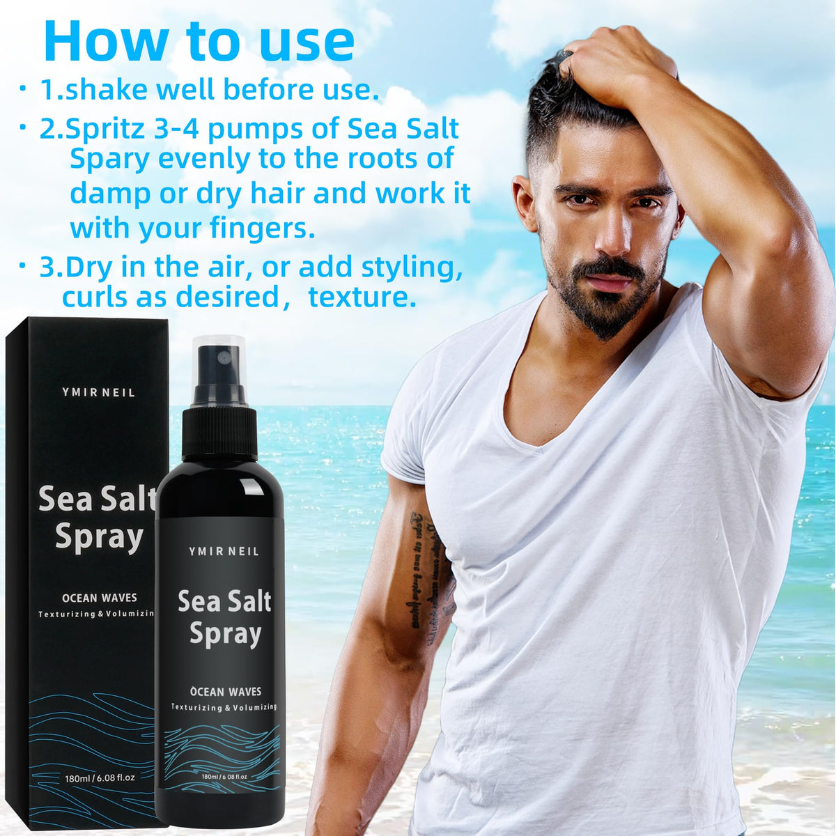 YMIR NEIL label close-up listing sea salt, castor oil and kaolin for ingredient transparency
