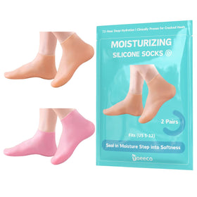 Yoeeco front view showing beige and pink moisturizing silicone socks, protective hydration
