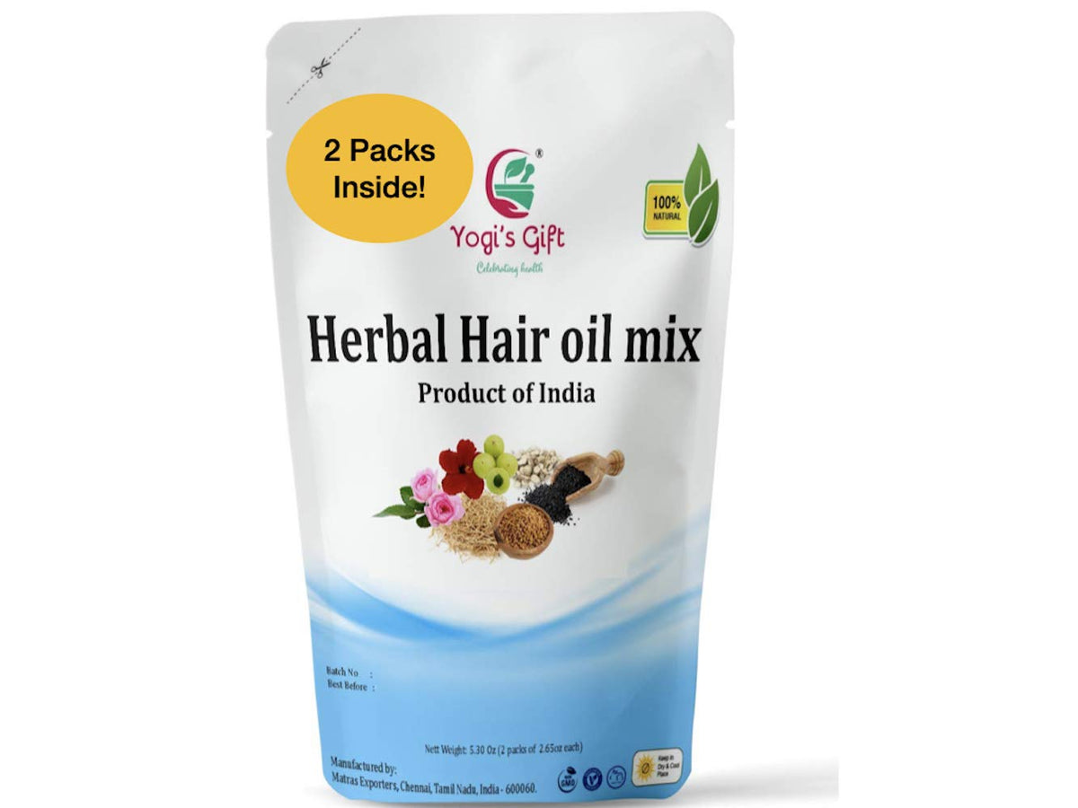 YOGI’S GIFT opened sachet with loose herb mix demonstrating powder texture and convenience