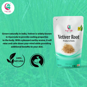 YOGI’S GIFT vetiver hair rinse in amber bottle beside roots, suggests soothing hair care