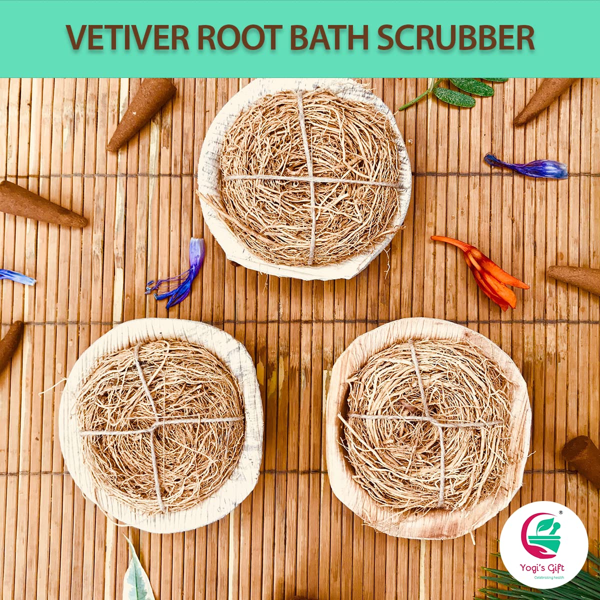 YOGI’S GIFT vetiver root beside a measuring spoon for 114 g scale comparison, proves portion size