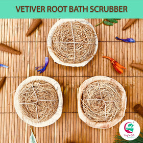 YOGI’S GIFT vetiver root beside a measuring spoon for 114 g scale comparison, proves portion size