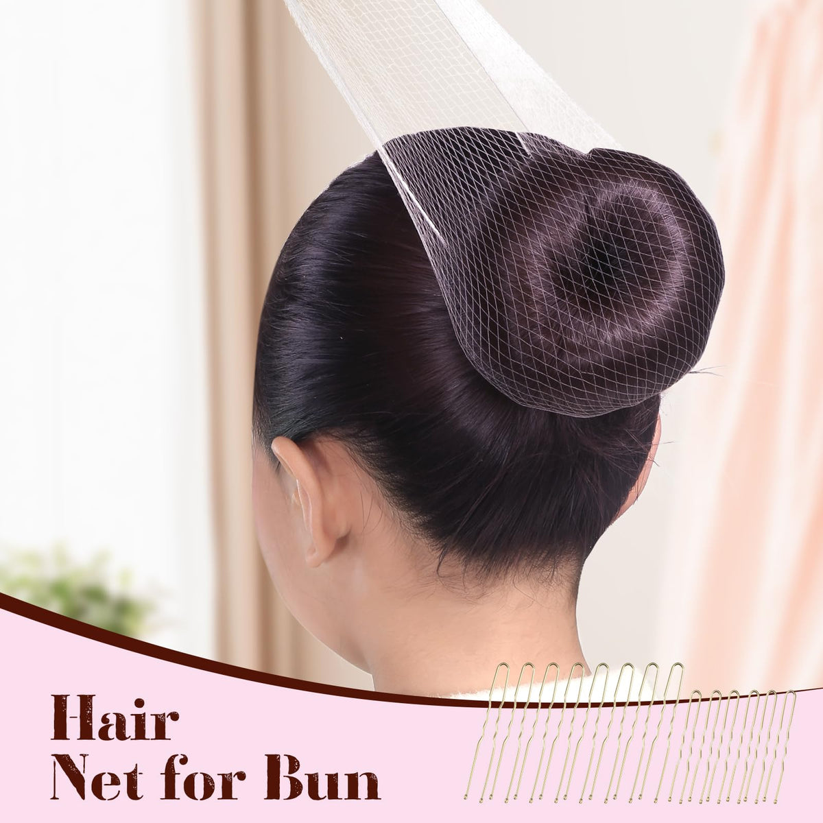 Yogode hair nets and 150 bobby pins organized for secure long wear