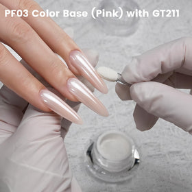 YOKE FELLOW side-by-side before and after nails showing enhanced pearly chrome benefit