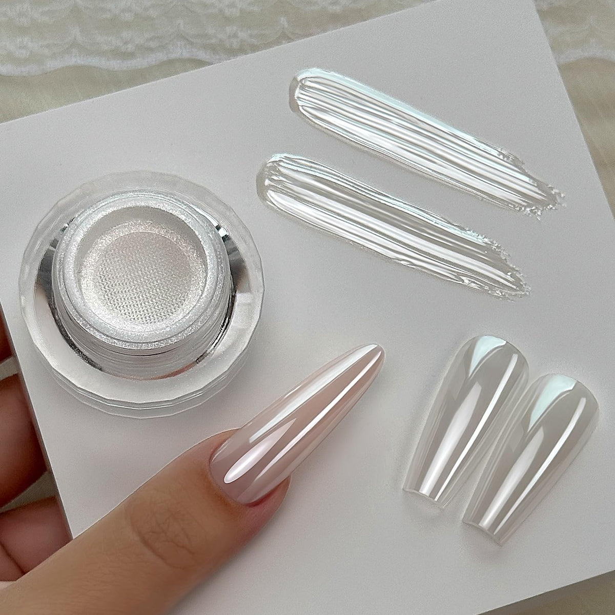 YOKE FELLOW finished manicure lifestyle photo showing wearable elegant shimmer benefit