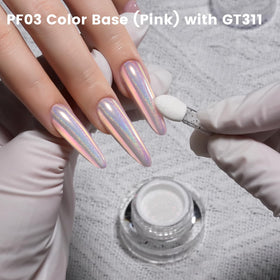 YOKEFELLOW nail swatch on dark base showing bold pink-to-green chameleon effect