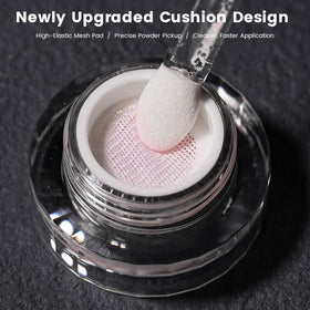 YOKEFELLOW powder texture close-up revealing ultra-fine aurora particles for smooth finish