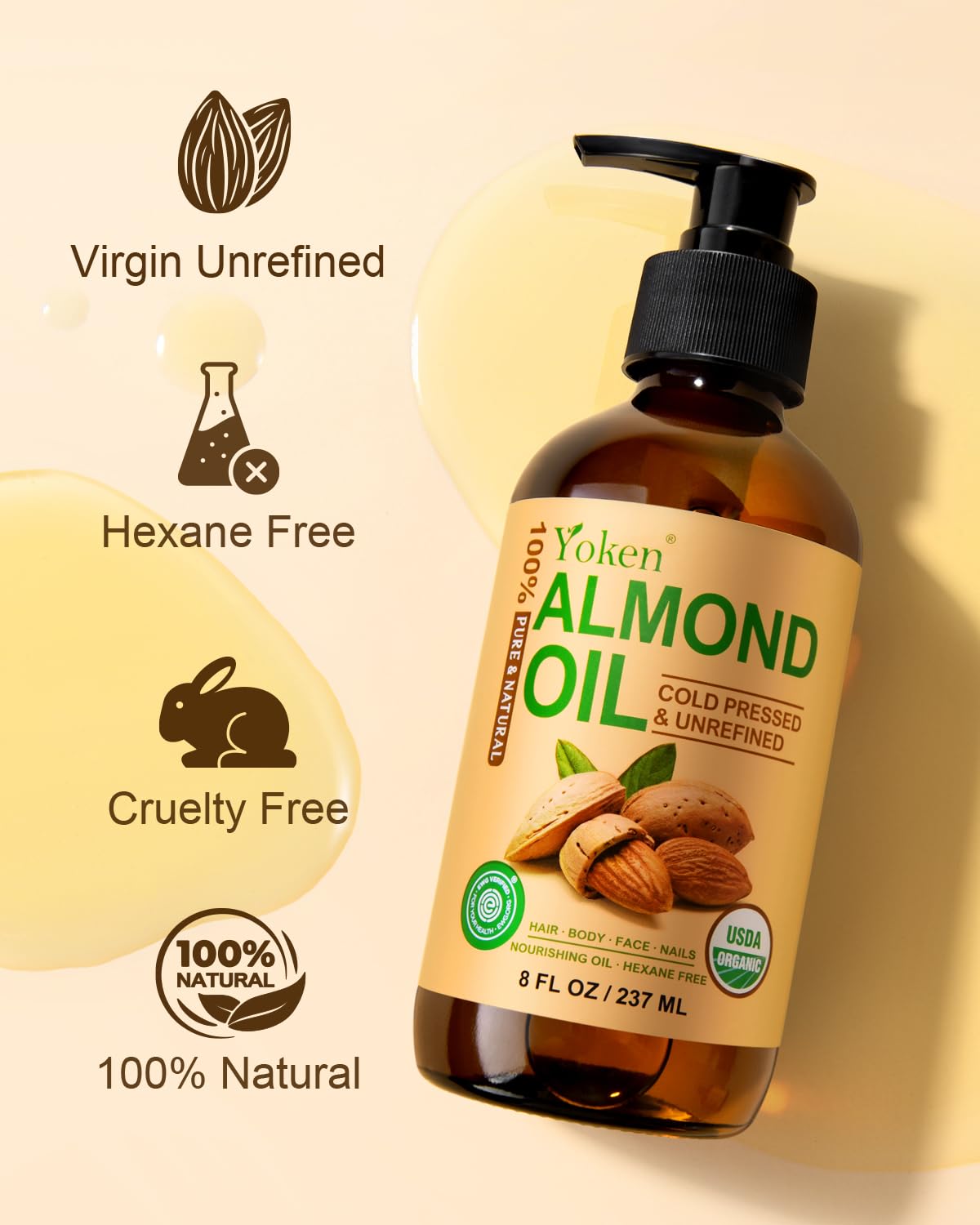 Yoken almond oil next to essential oils for DIY blends showing blending utility